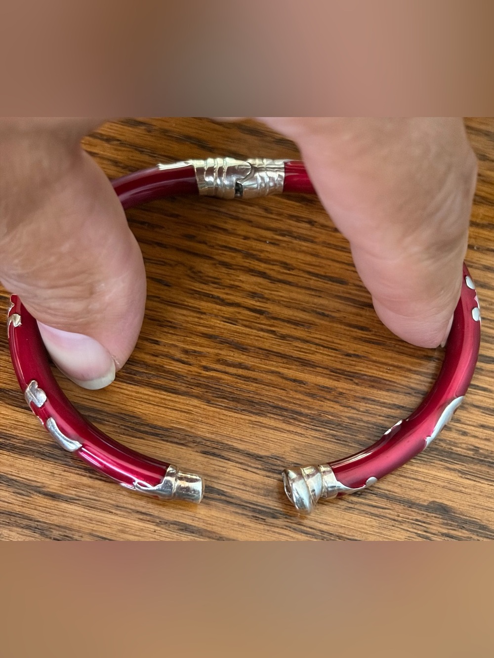 Sterling Silver & Red enamel Bracelet - Picture 4 of 8